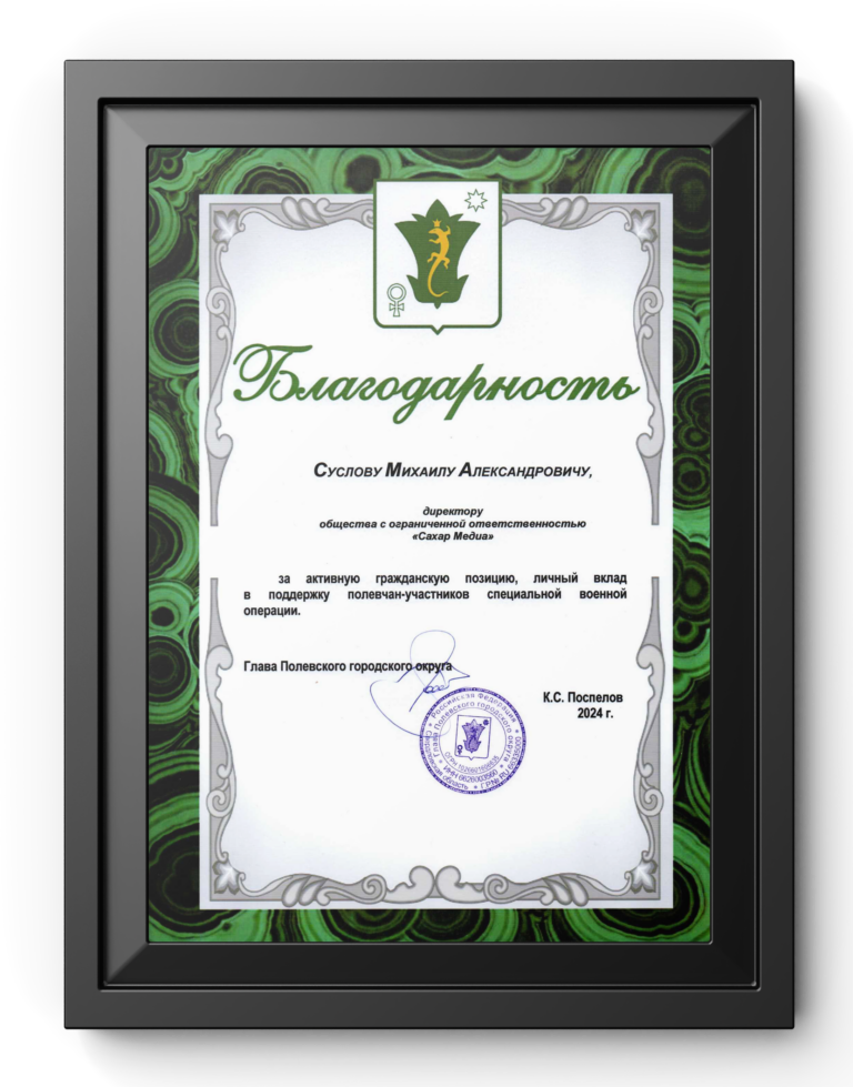 Благодарность — Глава Полевского городского округа